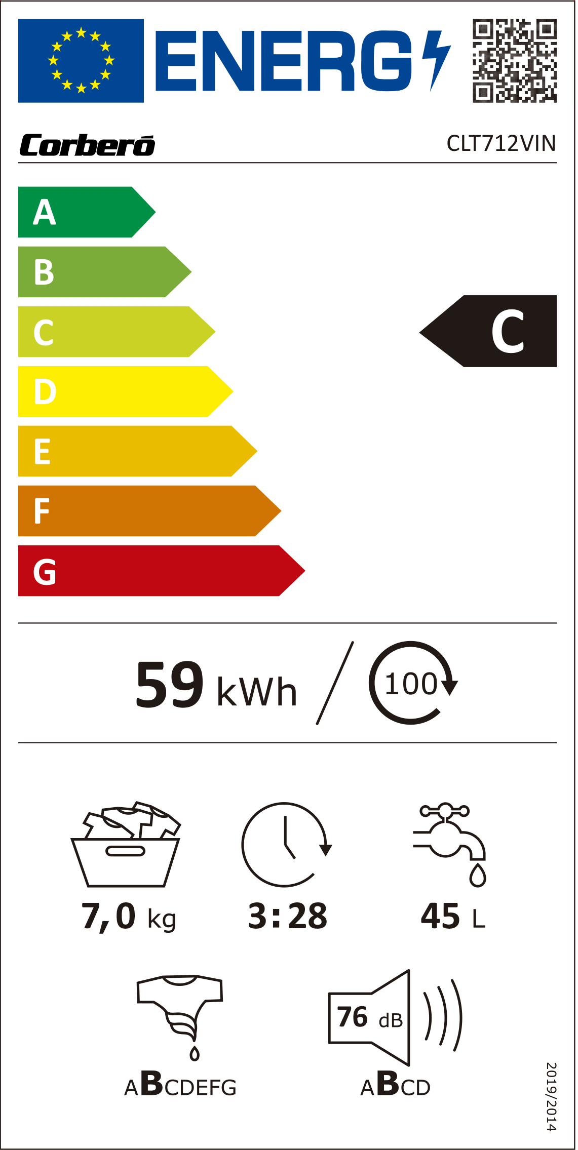 Etiqueta Energética CORBERO LAVADORA CLT712VIN