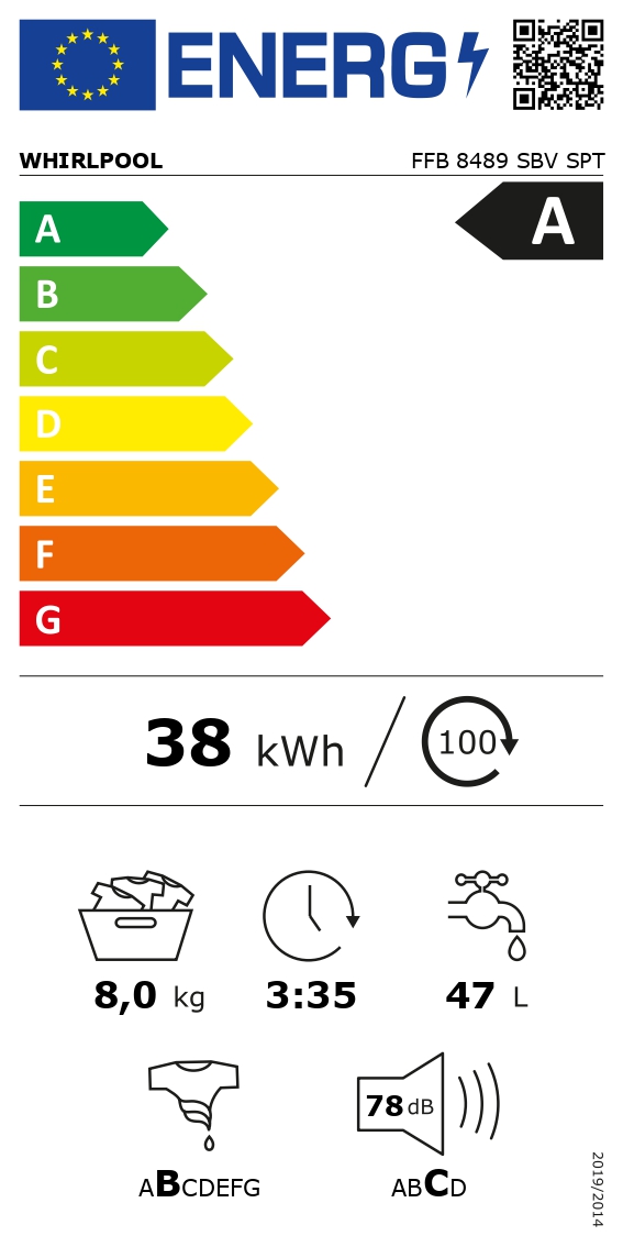 Etiqueta Energética WHIRLPOOL LAVADORA INOXIDABLE FFB8489SBV